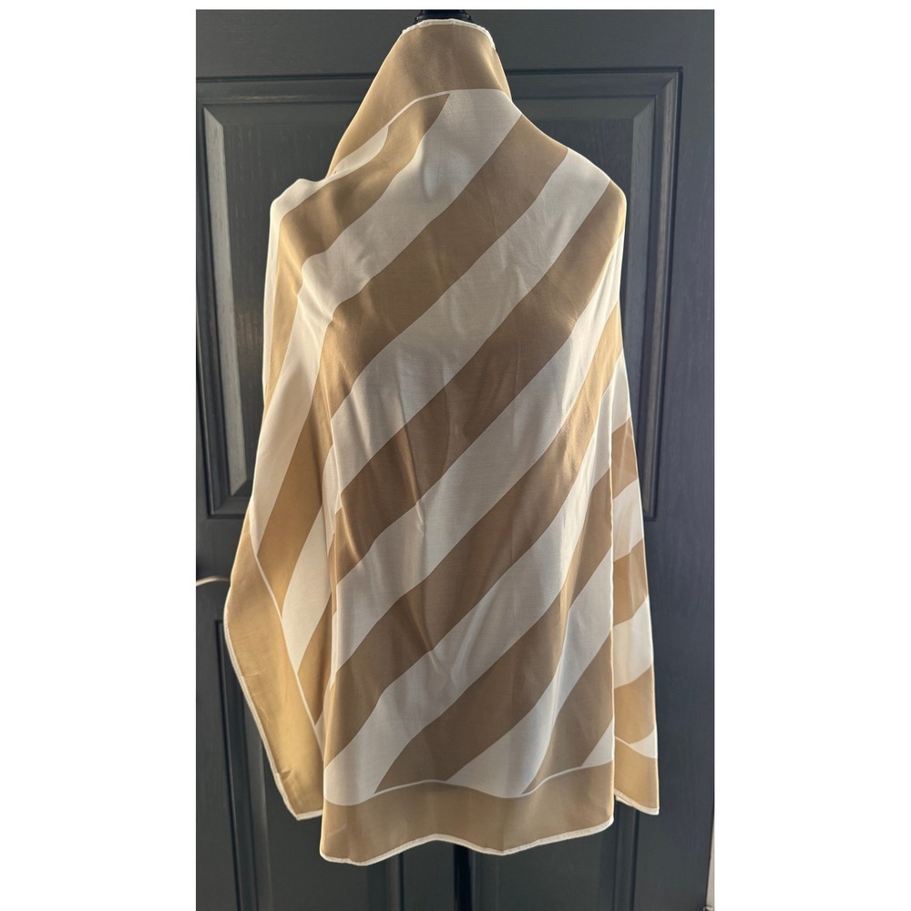 60s Vera Neumann 100% Silk Beige and Cream Luxury Stripe 28x28 Scarf MCM